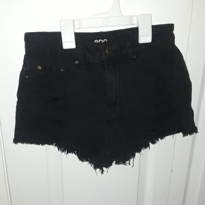 Two pairs super high rise distressed short shorts